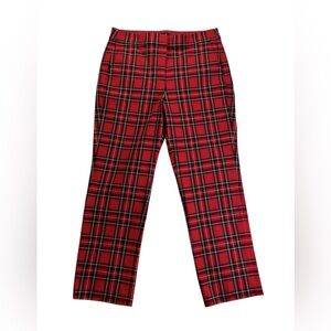 Preowned Women's J. Crew Red Tartan Plaid High Rise Crop Straight Pants Sz 10